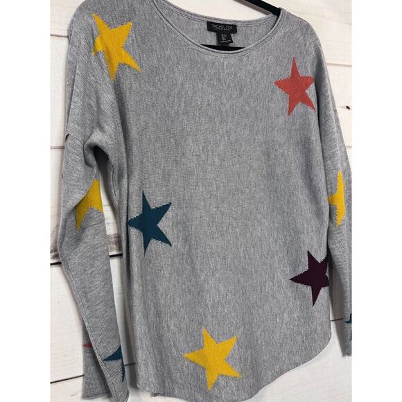 Rachel Zoe Gray Sweater with multicolored stars. Size SM 5% cashmere Super Soft - Picture 6 of 6